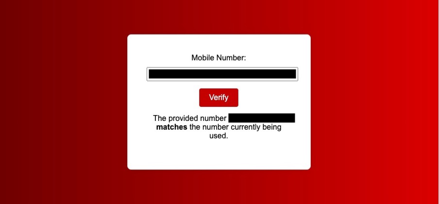 Successful call to Number Verify API returning a match result.