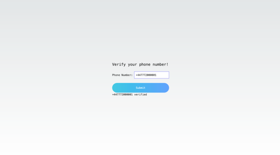 Screen with field for verifying your phone number, and a Submit button